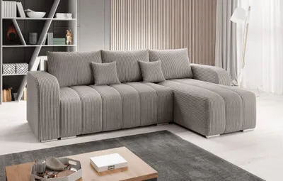 Produktbild von Easy4You Ecksofa Pufetto Beige Kord L-Form – 245x86x147 cm - Schlafsofa mit Bettkasten und Schlaffunktion - Eckcouch mit Stauraum  – Stoff Kord Poso 02