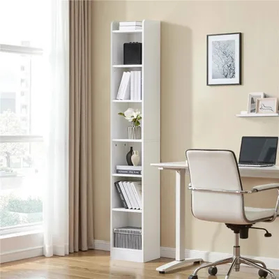 Produktbild von Yaheetech Bücherregal 7 Fächer, schmaler Bücherschrank 183 cm H, Standregal mit verstellbarer Regalboden, Weiß