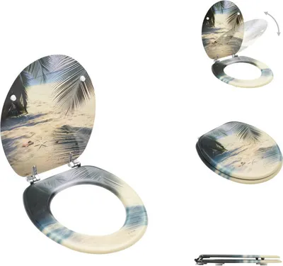 Produktbild von vidaXL Toilettensitz mit Deckel MDF Strand-Design -  Toilettensitze