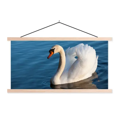 Produktbild von MuchoWow® Textilposter Schwan - Wasser - Vogel - Weiß 120x60 cm mit holzfarbenen Rahmen - Klemmleiste