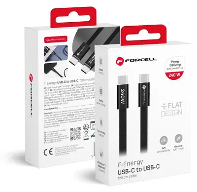 Image de Câble USB-C vers USB-C Forcell F-Energy QC4.0 PD 5 A 240 W, plat, 1,2 m, CCFN23, noir