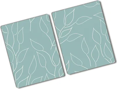 Produktbild von Tulup Glas Herdabdeckplatte - 2x40x52 cm - Glaskeramikkochfeld-Abdeckung Spritzschutz Glasabdeckplatte Kochplattenabdeckung und Schneidebrett - Zweiteilig - Blumen & Pflanzen - Blätter Muster - Blau