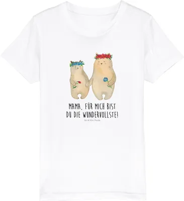Produktbild von Mr. & Mrs. Panda Kleinkinder T-Shirt Bären mit Blumenkranz 5-6 Jahre (110/116) - Weiß - Geschenk, Tochter, Mutter, Familie, Family, Mädchen, Kindershirt, Muttertag
