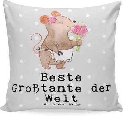Produktbild von Mr. & Mrs. Panda kuschelkissen 40x40 Maus Beste Großtante der Welt - Grau Pastell - Geschenk, Kissen, Schwester, Nichte, Dekokissen, für sofa, Familie, Sofakissen, Deko