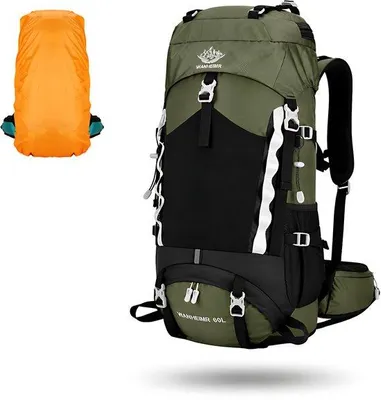 Produktbild von CarryQuest® - 60L Wanderrucksack Wasserfest Trekkingrucksack mit Regenhülle Trinksystem Outdoor Camping Reisen Herren Damen Grün