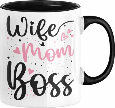 Produktbild von Wife Mom Boss Tasse Geschenk Mutter Mama zum Muttertag Muttertagsgeschenk (Schwarz)