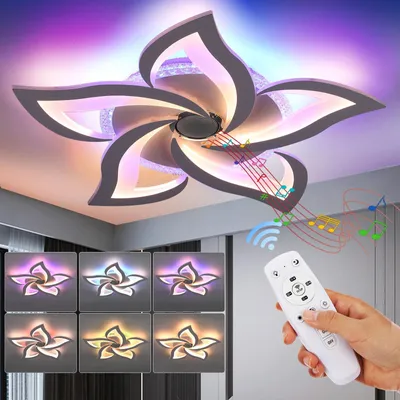 Obrázok produktu pre LED stropné svietidlo – RGB6828 – 50 W – Ø 61 cm x 5,5 cm – s možnosťou stmievania – zmena farieb RGB – Bluetooth reproduktor – diaľkové ovládanie – biela