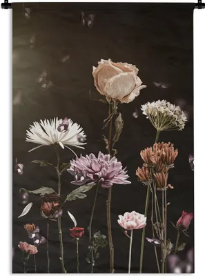 Produktbild von MuchoWow® Wandteppich Wandbehang Stillleben - Farben - Blumen 90x135 cm Tapisserie Dekoration Wandtuch - Baumwolle - Wandskulptur
