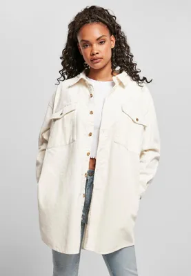 Obrázek produktu pro Dámská košile Urban Classics Ladies Long Corduroy Overshirt whitesand - 4XL