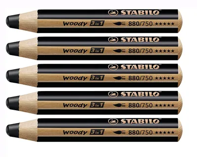 Obrázok produktu pre Farebná ceruzka, akvarel a voskovka - STABILO woody 3 v 1 - balenie 5 ks - čierna