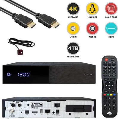 Produktbild von AB PULSe 4K UHD Combo Receiver (1xDVB-S2X Sat, 1xDVB-C/T2 Kabel, Linux E2, CI, schwarz, 4TB)