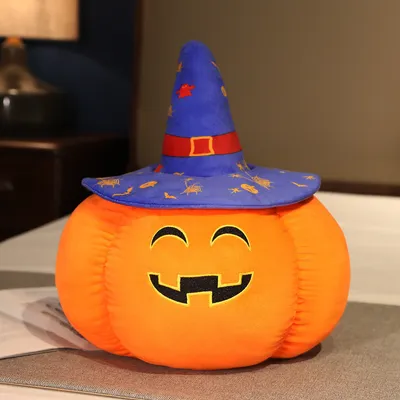 Produktbild von Halloween Kürbis Stoffpuppe - Gefüllter Plüsch im Kürbis-Design,Bequeme Kürbis-Plüschtiere, gefüllte Kürbis-Puppen,Blau,20cm