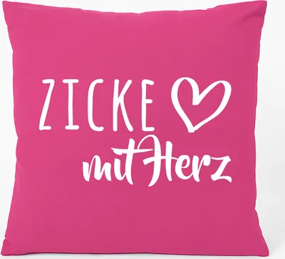 Produktbild von Huuraa Kissen Zicke mit Herz 40x40cm mit Füllung Fuchsia Baumwolle Dekokissen Geschenkidee