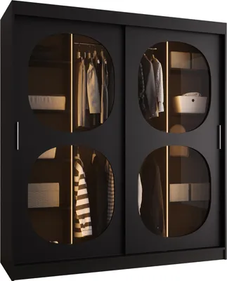 Produktbild von MEBLE KRYSPOL Kleiderschrank mit Glas 180 x 200 x 62 cm BAHRAJN 2, Schwarz