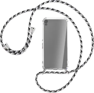 Produktbild von Handykette Backcover-Schutzhülle mit Band (Metall silberfarben) für Sony Xperia XA - schwarz/grau/weiß