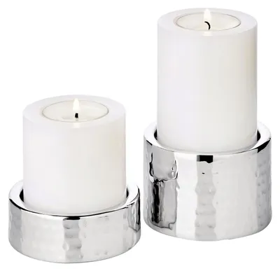 Kerzenhalter-Set Luca, 2 Stück, Ø 7,5 cm, H 2,5/5 cm, Edelstahl