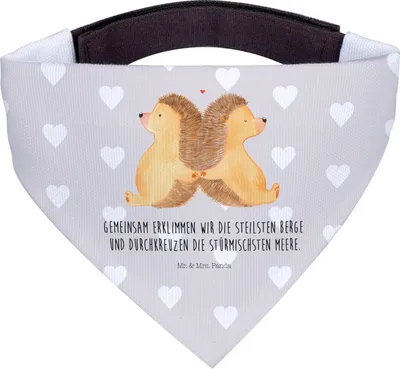 Produktbild von Mr. & Mrs. Panda Bandana Igel händchenhaltend - Grau Pastell - Geschenk, Halstuch Für Hunde, Dreieckstuch, Beziehung, Liebe, Hals Tuch, Hund, Lieblingsmensch, Verknallt