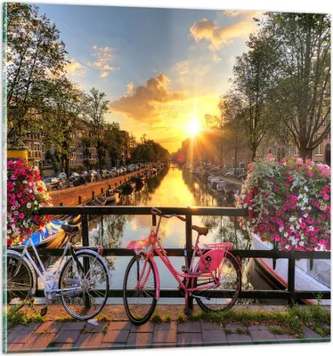 Produktbild von Bilder auf glas - Bikes Kanal Amsterdam Architektur - 70x70cm - Glasbilder - Wandbilder - Kunstdruck - zum Aufhängen bereit - Wanddekoration aus Glas - Glas Bilder - Wandbild auf Glas - GAC70x70-3081