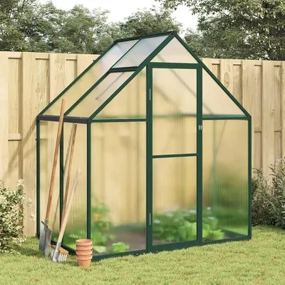 Obrázek produktu pro Skleník se základovou konstrukcí, zahradní skleník, zelený, rozměry 169x114x195 cm, materiál: hliník