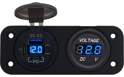 Produktbild von ProRide 12V USB-C 3-Port QC3.0 Einbaupanel mit Schalter & Voltmeter, Blau