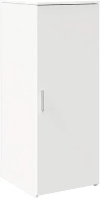 A plain white cabinet with a single door and a silver handle.