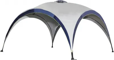 A white background with a gray and blue gazebo.