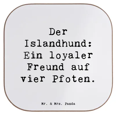 Produktbild von Mr. & Mrs. Panda Untersetzer für Gläser Spruch Treuer Islandhund - Weiß - Geschenk, Hunderassen Pflege, Eigenschaften, Holzuntersetzer, Tasse, Hunderasse, Coaster, Hunde