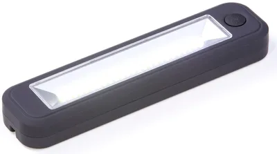 A dark gray LED work light with a clear lens is shown on a white background.