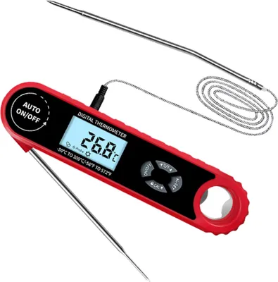 Produktbild von Sofort ablesbares Fleischthermometer, 2-in-1-Dual-Sonde-Schwerkraft-Lebensmittelthermometer fuer Kuechenofen, Raeucherofen, wasserdichtes, grosses LCD-Digitalanzeige-Thermometer zum Kochen mit Hintergrundbeleuchtung/Temperaturalarm/Magnet und Flaschenoeffner