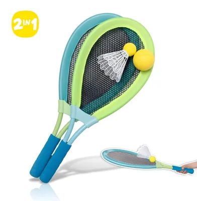 Produktbild von 2 in 1 XL Federball & Soft-Tennis Set mit extragroßen Schlägern - Outdoor Badminton und Tennis Spiel für Kinder und Familie