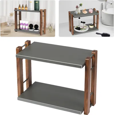 Obrázek produktu pro Organizér na make-up 33*17*26,3 cm Dvoupatrový organizér na pracovní desku v koupelně (šedý)