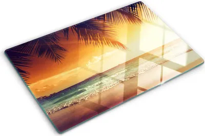 Imagen del producto de Cubierta para placa de cocina – Cubierta para placa de inducción – Placa de vidrio protectora – 80x52 cm – Placas de vidrio protectoras para estufas – Vidrio templado – Playa tropical