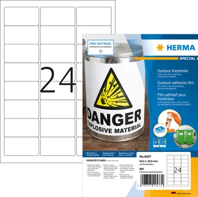 Productafbeelding van HERMA Etik. A4 Outdoor Klebefolie weiß 63,5x33,9mm  960 St.
