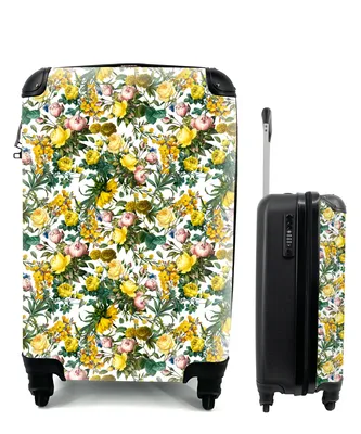 Produktbild von MuchoWow® Koffer Handgepäck Trolley Rollkoffer Kleine Reisekoffer mit 4 Rollen - Pfingstrose - Gelb - Muster - Cabin Size < 55x40x23 cm & 55x40x20 cm - Fotokoffer - Kabinenkoffer - Boardgepäck - Reise-Box - Reisekoffer - Reisegepäck - Koffer mit Bild - Trolley für Kinder