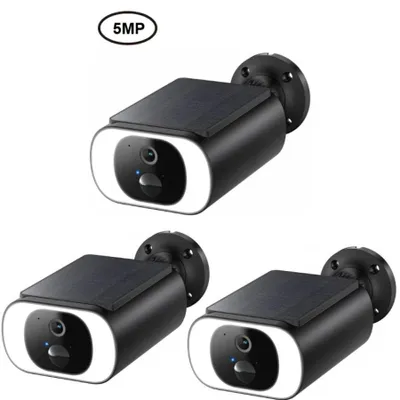 Produktbild von 5MP HD Überwachungskamera Aussen Akku mit Solarpanel Überwachungskamera Aussen Solar Kamera Überwachung mit Spotlight PIR-Bewegungserkennung 3PC