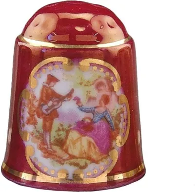 Immagine prodotto di Ditalino in porcellana, rosso lucido con bordo dorato, decorazione in miniatura