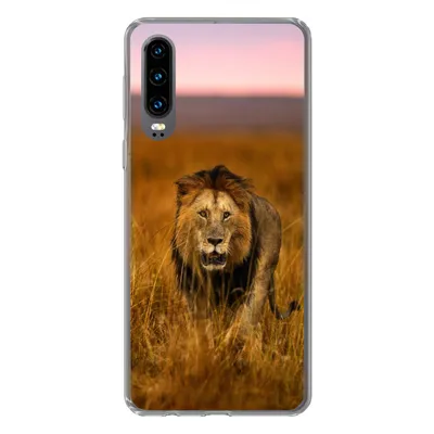Produktbild von MuchoWow® Handyhülle Schutzhülle Hülle für Huawei P30 Löwe - Savanne - Gras Silikon Softcase Handy Hülle - Kartenbesitzer