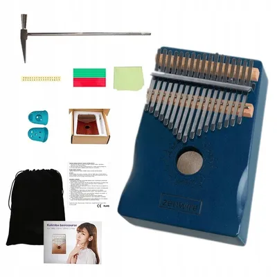 Produktbild von Kalimba Drevený africký nástroj Klavír Zanza Mbira 17 kláves Modrý K-02B