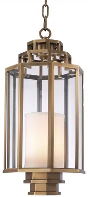 Image de Casa Padrino Lampe à suspendre de luxe couleur laiton antique / crème Ø 24 x H. 55 cm - Lanterne d'hôtel et de restaurant de luxe - Collection de luxe