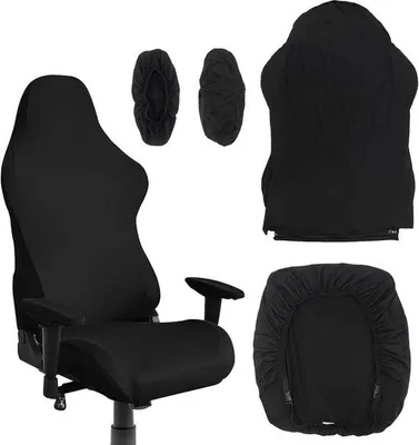 Produktbild von Unyqoos® 4er-Set schwarze Gamingstuhl-Bezüge, elastisch (92% Polyester/8% Elasthan), waschbar, Universalpassform für Gaming- & Bürostühle – Schutz & Langlebigkeit