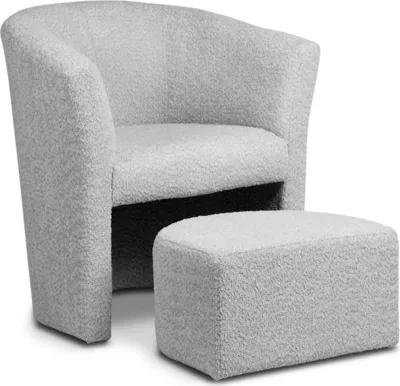 Produktbild von Sessel mit Hocker - Grau - 75x79x64 cm B/H/T - Fleckenbeständig - Weicher Stoff - CAFE