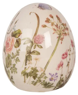 Productafbeelding van Clayre & Eef Decoratief ei, diameter 7 cm, hoogte 9 cm, beige, keramiek, bloemenmotief