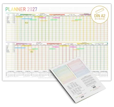 Produktbild von Urlaubsplaner 2027 A2 EU-Version Englisch Wandkalender – 25 Personen International Feiertage