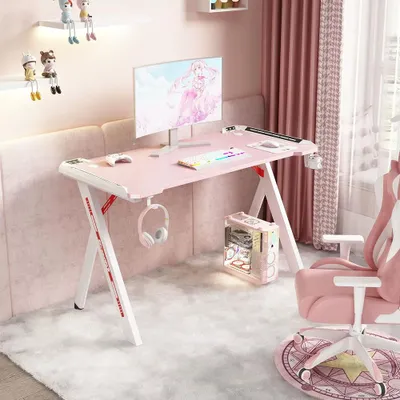Produktbild von RGB Gaming Schreibtisch, Computertisch, E-Sport Tisch, PC Schreibtisch für Zuhause, Jugendzimmer und Internetcafé Pink 120*60*74cm【D2113-120F】