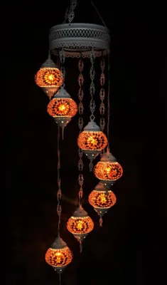 Image de Suspension en verre brun avec mosaïque colorée, lustre oriental, 7 boules en verre, fait main, 155 cm