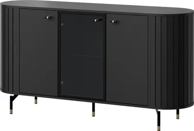 Produktbild von MIRJAN24 Sideboard Zante 150 2D1W 03, Kommode mit drei Drehtüren, Gehärtetes Glas (Farbe: Schwarz, ohne Beleuchtung)