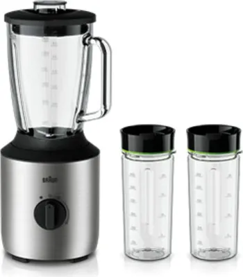 Produktbild von Braun PowerBlend 3 JB 3272 Standmixer - 1,5 l Glas-Mixaufsatz, Küchenhelfer zum Zerkleinern, Pürieren & Mixen, inkl. 2 Smoothie2Go Flaschen, 800