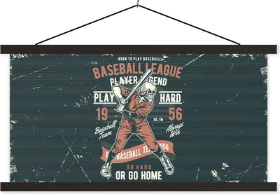 Produktbild von MuchoWow® Textilposter Jahrgang - Skelett - Baseball 60x30 cm mit schwarzem Rahmen - Textilien