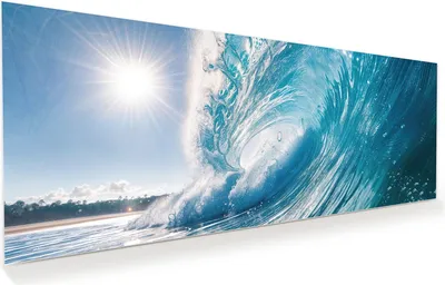 Produktbild von Glasbild 100x40cm in XXL für Wohnzimmer, Schlafzimmer Motiv Riesige Welle Strand