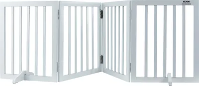 Image de VEVOR Porte pour chien indépendante, Porte pour animaux domestiques, 508 x 610 mm Barrière de sécurité pour porte Porte pour chien pliable à 4 panneaux pour passages larges et étroits, Barrière pour chien pliable extensible, Barrière de sécurité blanche pour escalier